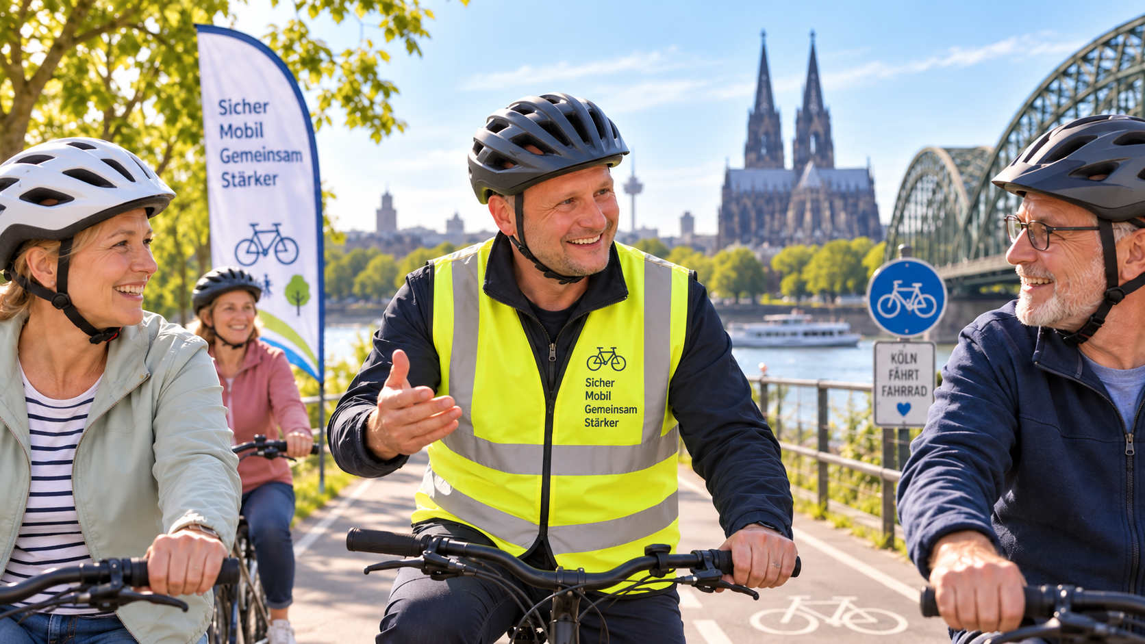 Frank Rattay mit Fahrradhelm beim gemeinsamen Radfahrtraining in Köln