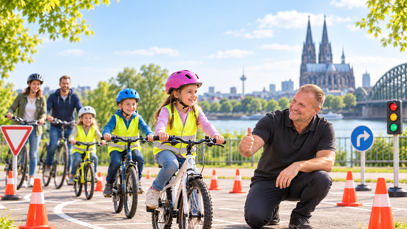 Kinder beim fröhlichen und sicheren Fahrradtraining